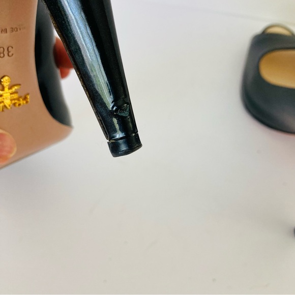 Prada Peep Toe Open Toe Black Patent Leather Pumps Heels - Picture 15 of 15